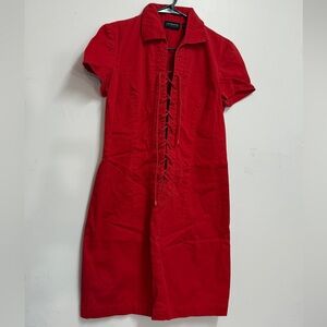 Red lace up Liz claiborne tie up dress utility style red dress 100% Cotton